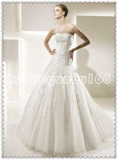   ivory organza applique lace up/zipper wedding bridal dress size Custom