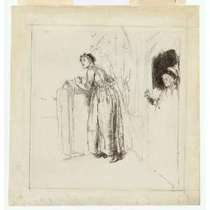  Young woman leaning on fence,older woman,doorway,c1880 
