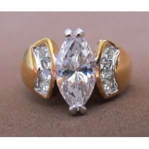 Ladies Fashion RING Size 7 Gold Plated Band w CUBIC Marquise Shape 