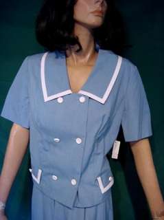 NOS Vintage 60s Gloria Swanson Blue 2 Piece Dress 16  
