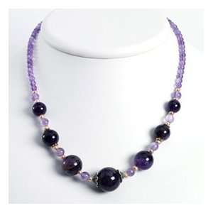  Ster. Silver Amethyst Peach Cult. Pearl Necklace   18 Inch 