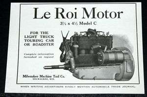 1916 OLD MAGAZINE PRINT AD, LE ROI MOTORS, TRUCK & TOURING CARS 