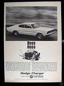 1966 CHRYSLER DODGE CHARGER BOSS HOSS CAR PRINT AD  