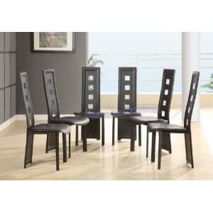  Modern Furniture Black Leather Match Set of Six Dining 
