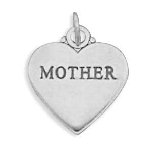  17mm Oxidized MOTHER Heart Charm .925 Sterling Silver 