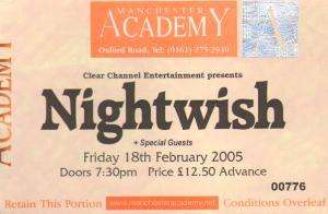 NIGHTWISH manchester academy 18th february 2005 ticket uk   2005 usued 