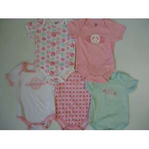   Onesies Pink Retro Peace Sign Hippie 5 Pack, Size 3   6 Months Baby
