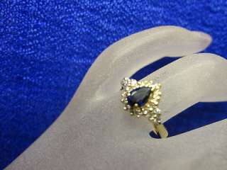 14K YELLOW GOLD GENUINE DIAMOND AND SAPPHIRE COCKTAIL RING, SIZE 7 