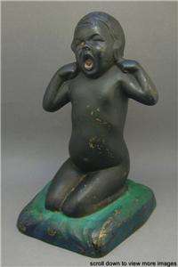   Painted Cast Iron Doorstop Crying or Yawning Baby Child ML Corp  