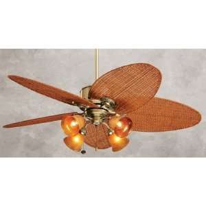52 Maui Bay Ceiling Fan in Antique Brass with Wicker Blades Finish 