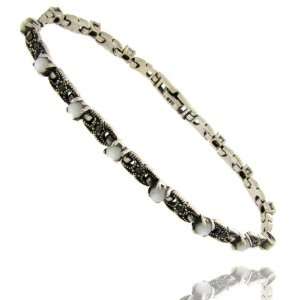    Sterling Silver Marcasite Mother Of Pearl Bracelet Jewelry