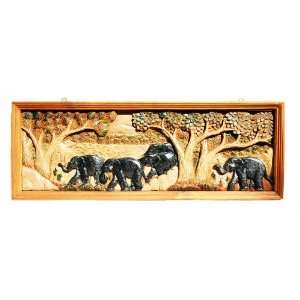  Hand Carved Elephant Scene 6 25.5x9.5 Beauty