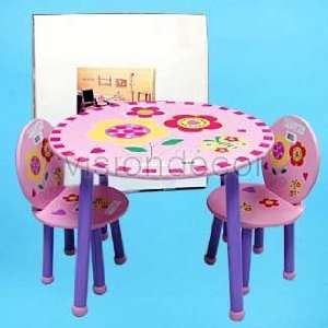  Childrens Pink Purple Wooden Table & 2 Chair Chairs W 