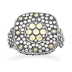   Silver and 14 Karat Gold Plated Oxidized Dot Design Ring (8) Jewelry