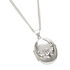 Sterling Silver Oval Raised Claddagh Sterling Silver Locket   Made in 