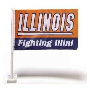   FIGHTING ILLINI Set of 2 CAR FLAGS w/ Wall Brackett