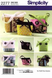 Simplicity Pattern 2277 Bags Totes Purses Handbags detachable covers 