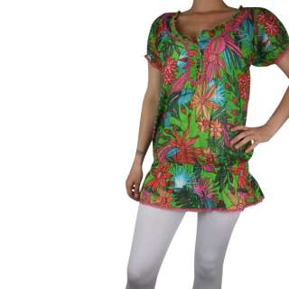 Ladies Flower Print Sequin Top Boho Gypsy Kaftan Tunic  