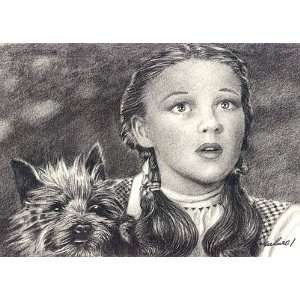 Wizard of Oz (Dorothy and Toto) Portrait Charcoal Drawing Matted 16 X 