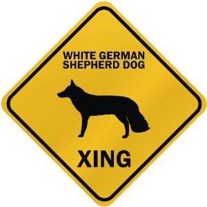  WHITE GERMAN SHEPHERD DOG XING  CROSSING SIGN DOG