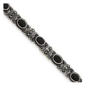  Sterling Silver Marcasite and Onyx Bracelet Jewelry