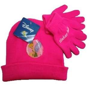  Disney Tinkerbell Winter Knit Hat And Gloves Set, Pink 