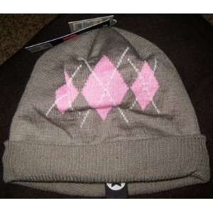  Toddler Knit/Fleece Winter Beanie Hat, in Grey/Pink Argyle 