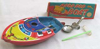 Vintage 1962 Lithographed Tin Pop Pop Boat with Hang Card  