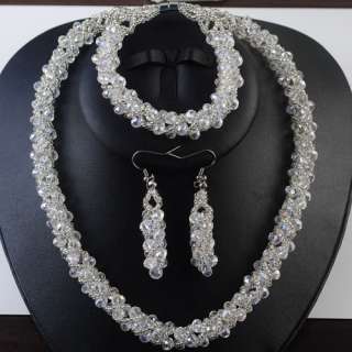 Beautiful Crystal Beads Necklace Bracelet Earrings set