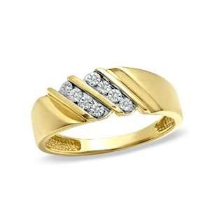 Mens Diamond Accent Eight Stone Two Row Band in 10K Gold   Size 10.5 