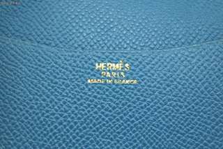 Auth HERMES Blue Jean Leather Mini Agenda Cover w/ Pen  