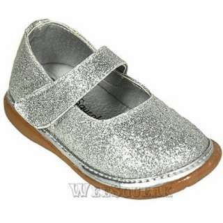  Wee Squeak Baby Toddler Girl Silver Sparkle Maryjane Shoes 
