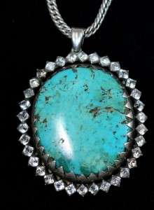 Magnificent Georgian Silver Turquoise Black Dot Paste Pendant Necklace