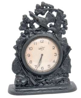 VINTAGE CAST IRON Russian Sculpture Clock HUNTING 1956  