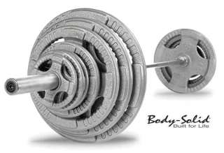 Body Solid 300 lb. Steel Grip Olympic Weight Set, 7 Olympic Bar and 