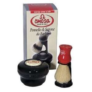Omega Shaving Set with Brush, Holder, and Soap in Bowl (Quantity of 3)