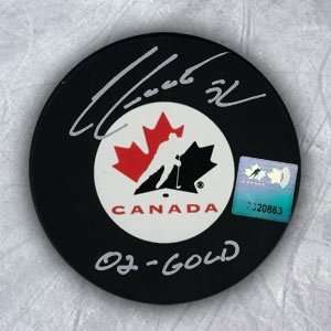 Adam Foote Team Canada Autographed/Hand Signed 02 Gold Olympic Puck