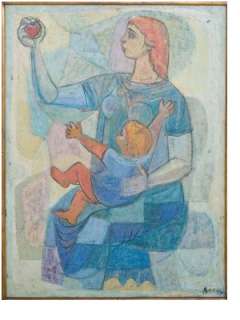IRVING AMEN MOTHER & CHILD EARLY WORK IMPRESSIONIST OIL PAINTING 