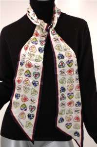 CHANEL Hearts Navy, White, Red SILK Oblong scarf versatile 