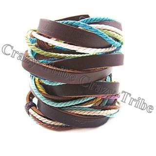 Men/Women Unisex Multi color rope weaving Genuine Leather Bracelet 317 