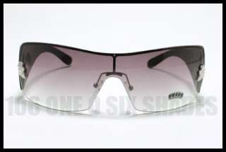 TATTOO Design Womens Shield Sunglasses Rimless BLACK with Smoke Lens
