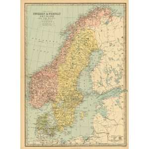  Bartholomew 1881 Antique Map of Sweden & Norway