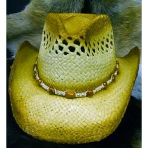   Cowboy Toyo Straw Hat w/ Tigers Eye Beaded Band 