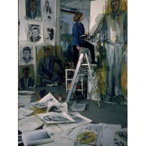 Working on John F Kennedy Painting in Manhattan Studio. 1964 New York 