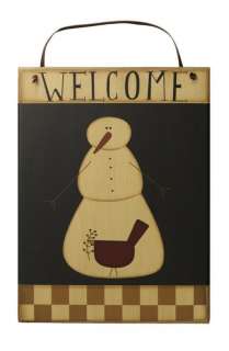 Primitive Wood Snowman Welcome Sign Country Home Decor  