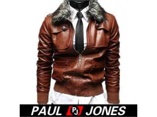 PJ Mens Motorcycle Rider Slim fit PU leather Jumper Jacket Coat Black 