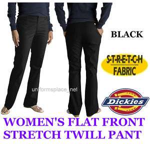 Women Ladies Dickies FLAT FRONT STRETCH WORK PANT BLACK  