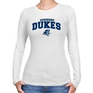  Duquesne Dukes Ladies White Logo Arch Long Sleeve Slim Fit 