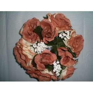  Set of 6 CREAM BROWN Rose Flower 3 Candle Rings Silk 