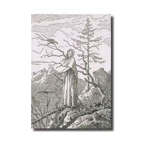  Woman With A Raven On The Edge Of A Precipice Giclee Print 